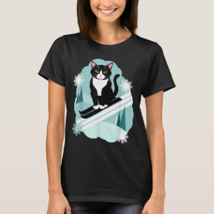 Smoking-Katzen und Skifahren Schnee Wintersportfan T-Shirt