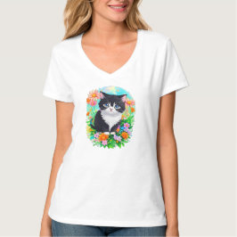 Smoking-Kitten-Blumengarten-Wasserfarben-T-Shirt T-Shirt