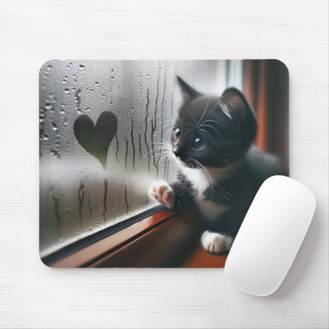 Smoking-Kostüm-Kätzchen mit einem Herz am Fenster  Mousepad (Mit Mouse)