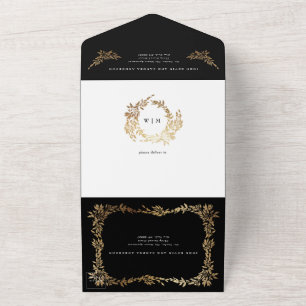 Smoking Schwarz Weiß Gold Botanisch Klassische Hoc All In One Einladung