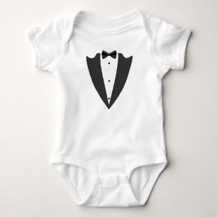 Smoking schwarze Revers und Fliege und weißes T-Sh Baby Strampler