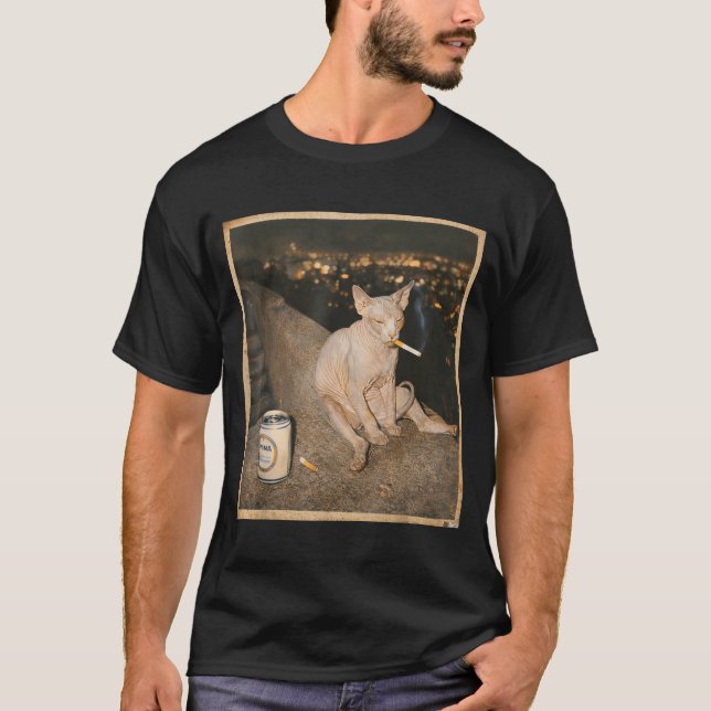 Smoking Sphynx Cat Meme Funny T-Shirt (Vorderseite)