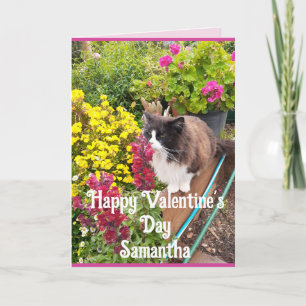 Smokinganzug-Katze schnuppert an Blumen Lustiger V Karte