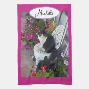 Smokingjacke Katze Marone Dunkelrosa Katzen und Bl Geschirrtuch