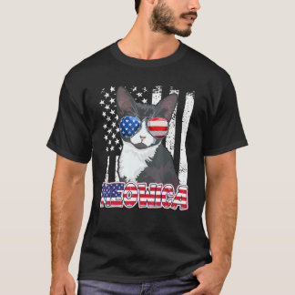 Smokingkatze 4. Juli Meowica Amerikanische Flagge T-Shirt