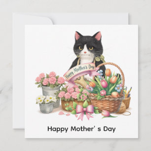 Smokingkatze arrangiert Blumen zum Muttertag Feiertagskarte