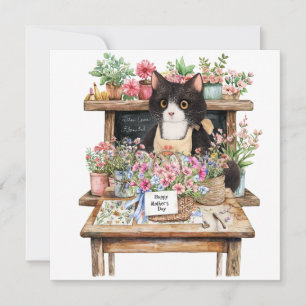 Smokingkatze arrangiert Blumen zum Muttertag Feiertagskarte