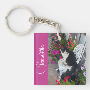 Smokingkatze Katzen und Blumen Mädchen Name Dunkel Schlüsselanhänger
