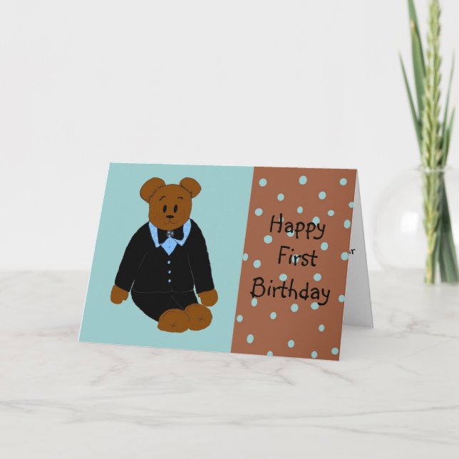 Smokings-Bärn-erster Geburtstag Karte (Vorderseite)