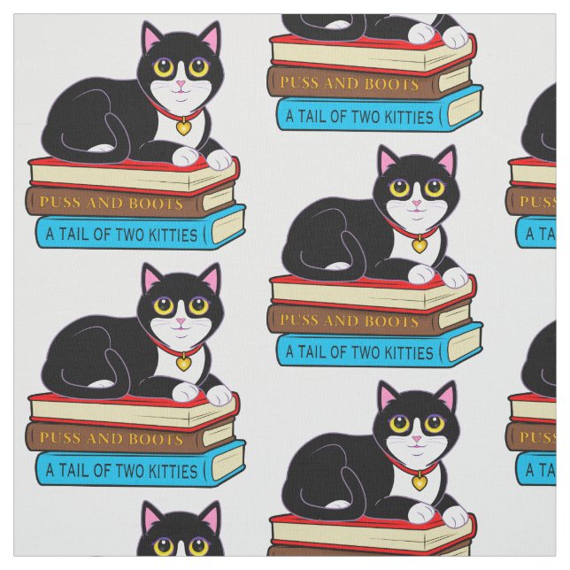 Smokings-Katze auf Büchern Stoff (Muster)