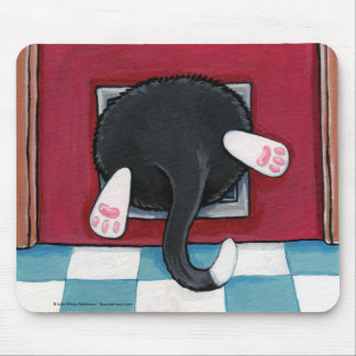 Smokings-Katze fest in einer Katzen-Klappe - Mousepad