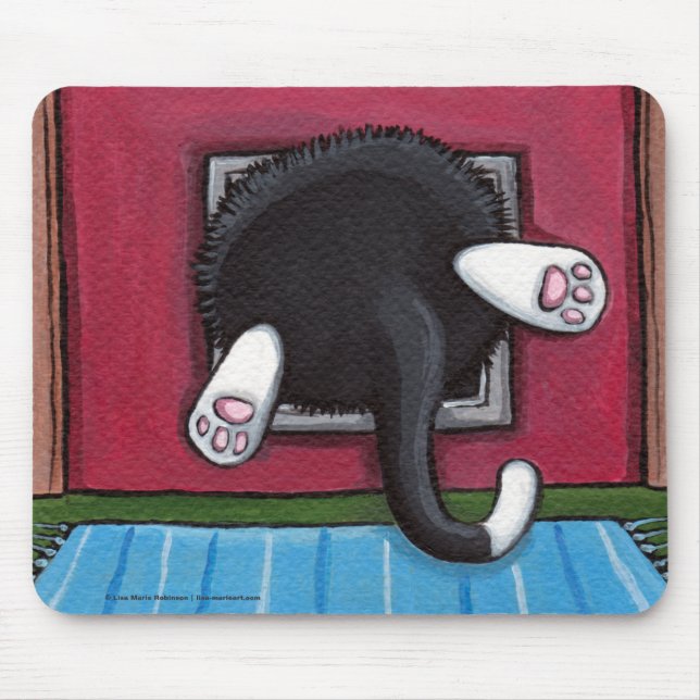 Smokings-Katze fest in einer Katzen-Klappe - Mousepad (Vorne)