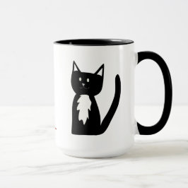 Smokings-Schwarzweiss-Katze und Ball des Garns Tasse