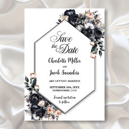 Smoky Black Floral Geometric Wedding Save the Date