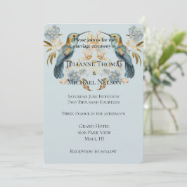 Smoky Blue Hummingbird Hydrangea Blume Hochzeit Einladung