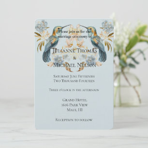 Smoky Blue Hummingbird Hydrangea Blume Hochzeit Einladung