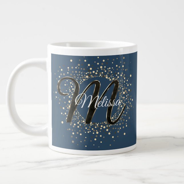 Smoky Blue Specklkled Monogram Jumbo-Tasse (Links)