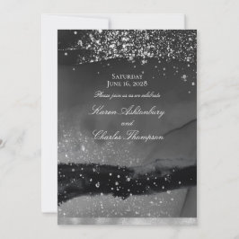 Smoky Gray Black & Sparkling Silver Modern Wedding Einladung