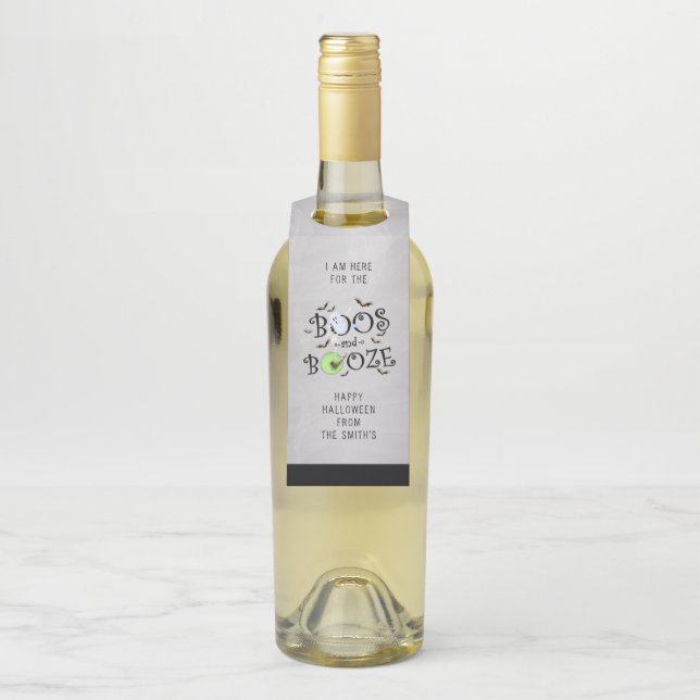 Smoky Gray Boos & Booze Halloween-Party Flaschenanhänger (Auf Flasche)