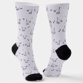 Smoky Lavender Cat Line Art Pattern Socks Socken