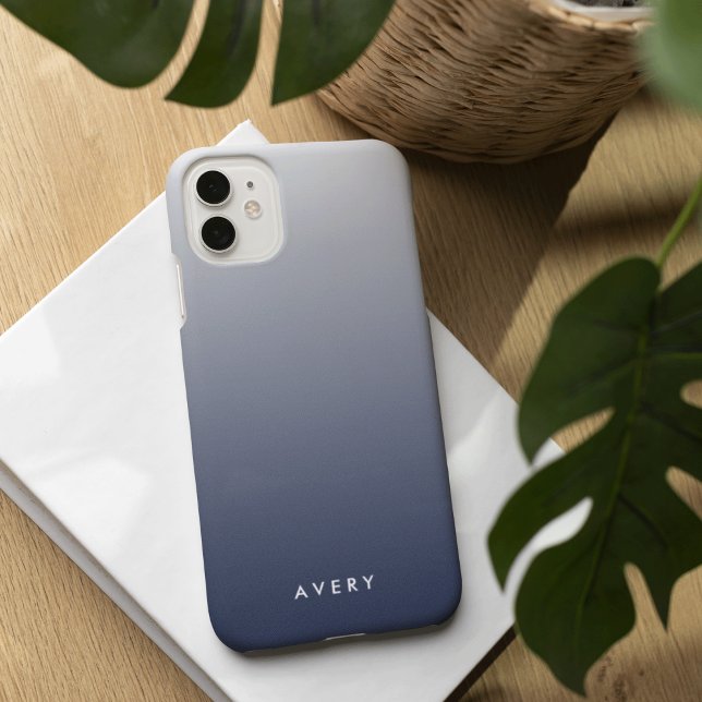 Smoky Navy & Gray Gradient Ombre Personalisiert Case-Mate iPhone Hülle (Von Creator hochgeladen)