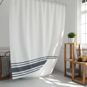 Smoky Navy und White Classic Stripe Border Duschvorhang
