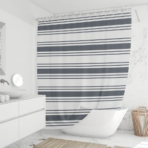 Smoky Navy und White Wide Strip Duschvorhang