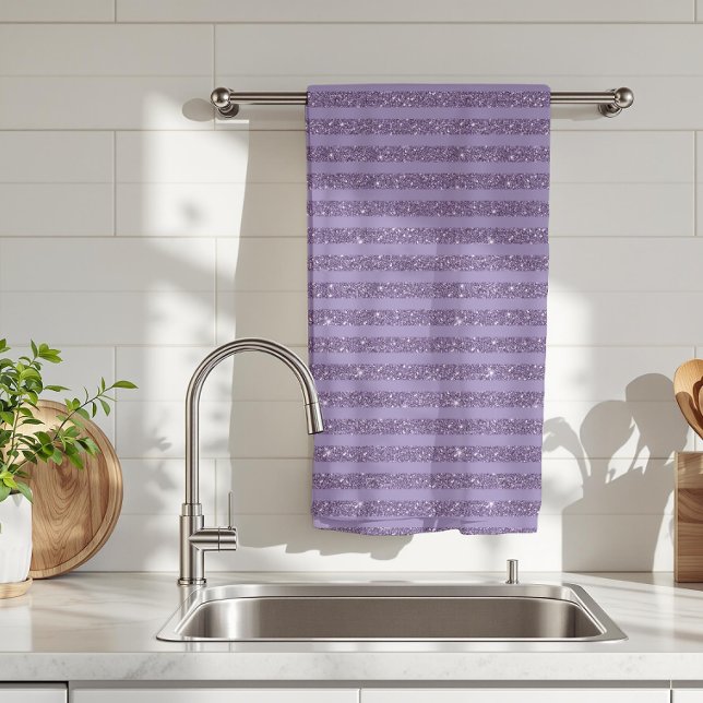 Smoky Plum Glitter Style Horizontal Stripes Geschirrtuch (Von Creator hochgeladen)