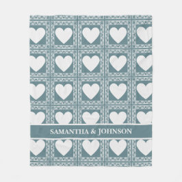Smoky Teal Geometric Hearts Valentine Gift Fleecedecke
