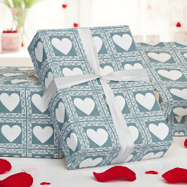 Smoky Teal Geometric Hearts Valentine Gift Geschenkpapier