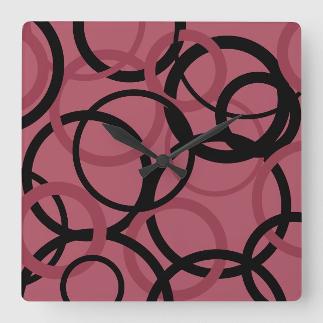 Smoky Topaz and Black Circles  Quadratische Wanduhr (Vorderseite)