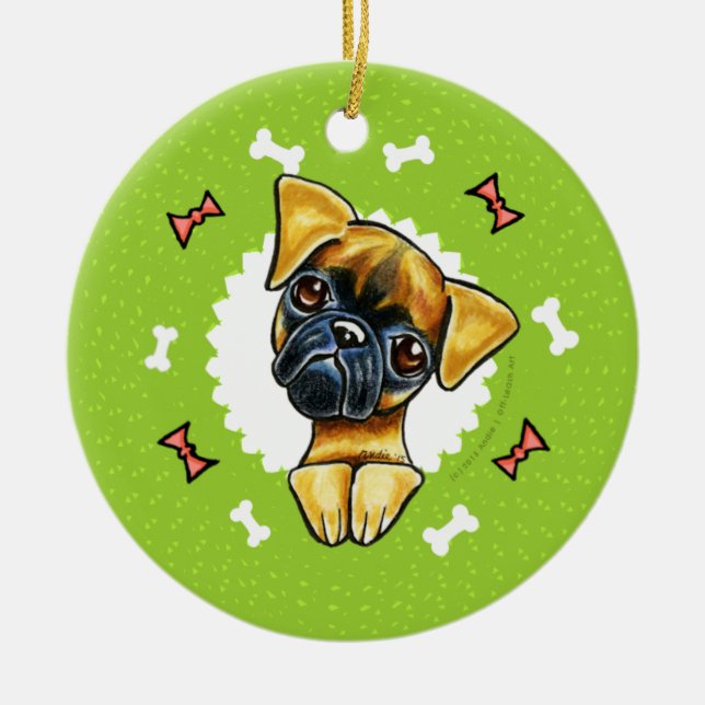 Smooth Brussels Griffon Dog Bones Weihnachtsfeier Keramikornament (Vorne)