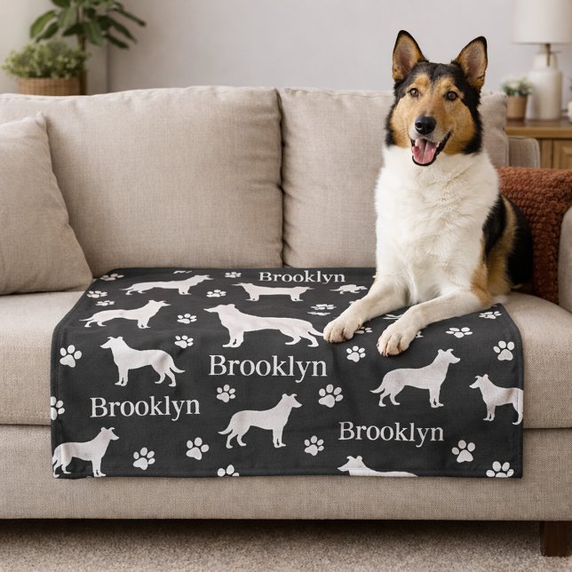 Smooth Collie Personalized Dog Blanket Dark Gray Fleecedecke (Collie - smooth hair personalized blanket with collie name and favorite color. Gray shown here.)