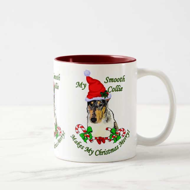 Smooth Collie Weihnachtspenden Zweifarbige Tasse (Rechts)