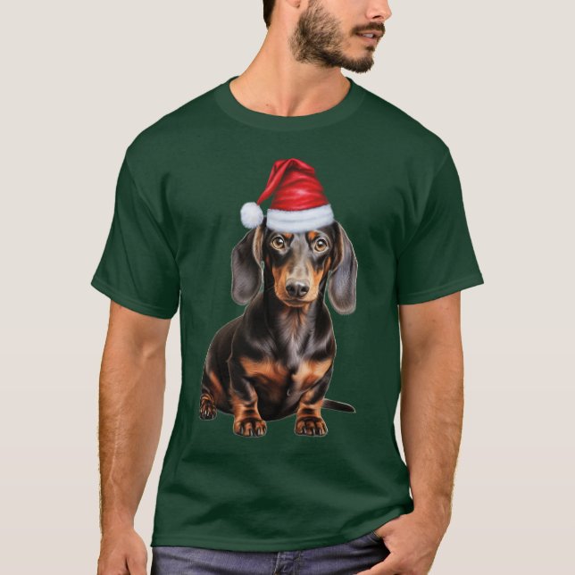 Smooth Dachshund Lover Funny Christmas Dog Holiday T-Shirt (Vorderseite)