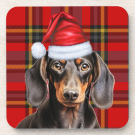 Smooth Dachshund with Red and Green Holiday Plaid Getränkeuntersetzer