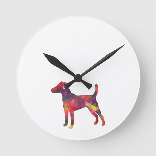 Smooth Fox Terrier Dog Breed Geo Silhouette Multi Runde Wanduhr (Vorderseite)
