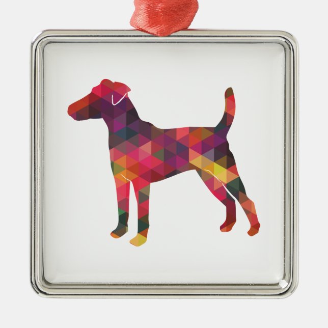 Smooth Fox Terrier Dog Geo Silhouette Multi Ornament Aus Metall (Vorne)