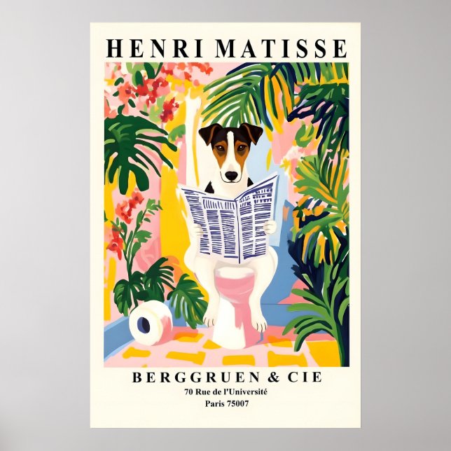 Smooth Fox Terrier On a Toilet - Funny Matisse Poster (Vorne)
