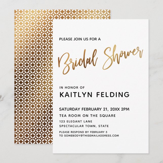 Smooth Gold Ombre Brautparty Typografie Einladung (Vorne/Hinten)