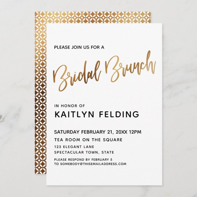 Smooth Gold Ombre Bridal Brunch Typografie Einladung (Vorne/Hinten)