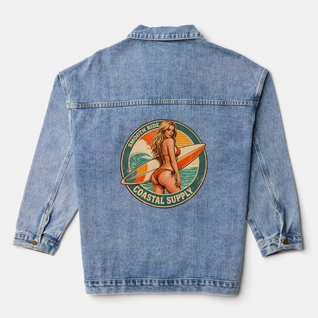 Smooth Ride Coastal Supply | Surf Pin-up Graphic Jeansjacke (Rückseite)