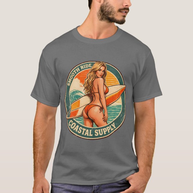 Smooth Ride Coastal Supply | Surf Pin-up Graphic T-Shirt (Vorderseite)
