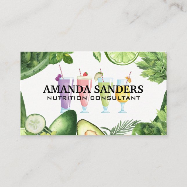 Smoothie Drinks | Grüne Blätter Gemüse Visitenkarte (Vorderseite)