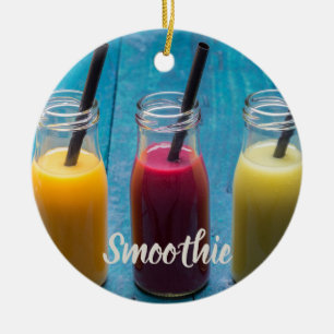 Smoothie Saft trinken Mango Orange Kiwi Geschenk Keramik Ornament