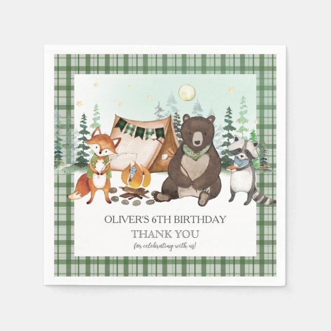S'more Camping Bear Fox Raccoon Bonfire Geburtstag Serviette (Vorderseite)