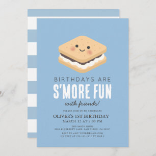 S'more Fun Kawaii Blue Boy 1. Geburtstag Einladung