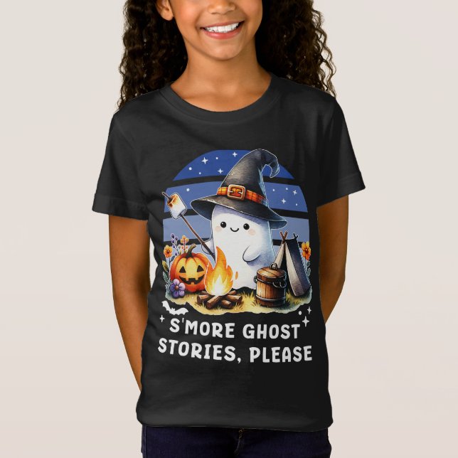 Smore Ghost Stories Bitte lustiges Halloween Campi T-Shirt (Vorderseite)