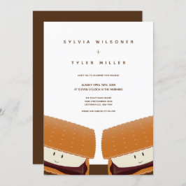 S'more Illustration Wedding White Brown Vertikal Einladung