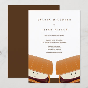 S'more Illustration Wedding White Brown Vertikal Einladung